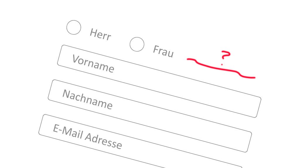 Sie sehen ein Eingabeformular mit einer rote Makierung des fehlenden Geschlechtseintrag.