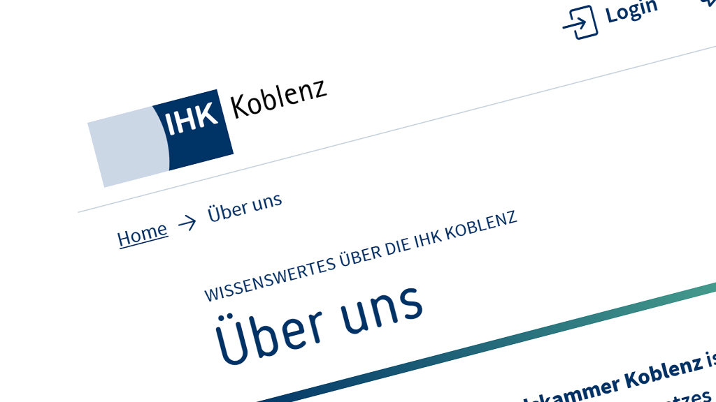 Sie sehen einen Ausschnitt der Webseite der Industrie- und Handelskammer Koblenz (IHK Koblenz).