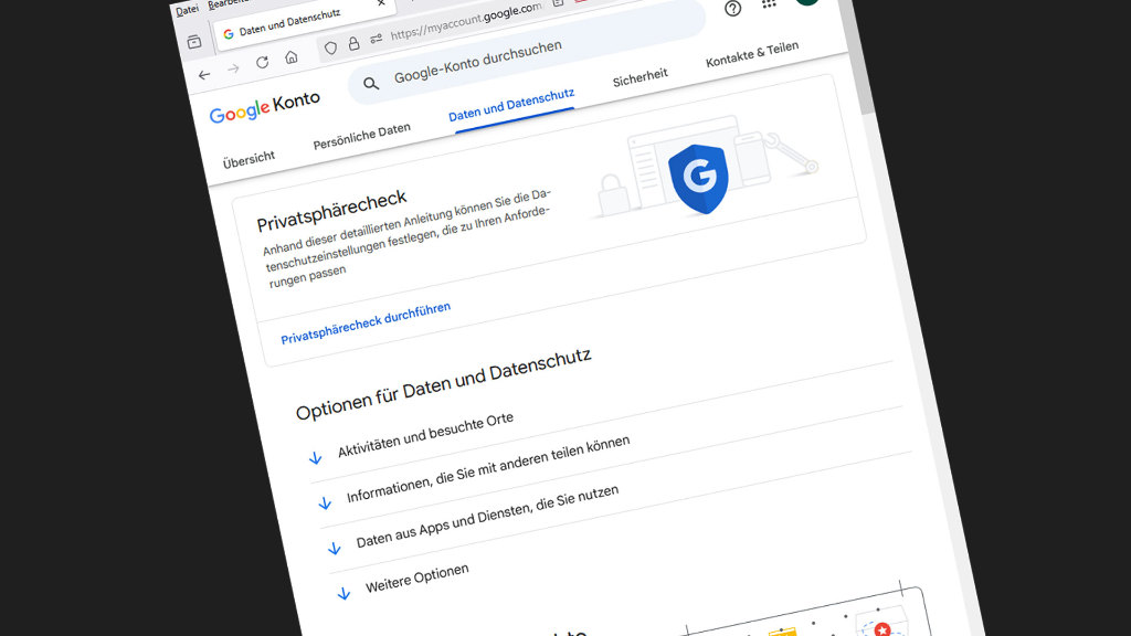 Sie sehen ein Browserfenster mit einem Einstellungsdialog von Google.