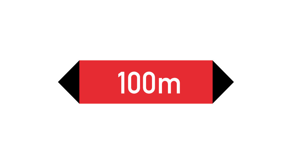 Sie sehen einen mit dem Text „100m“ beschrifteten Pfeil.