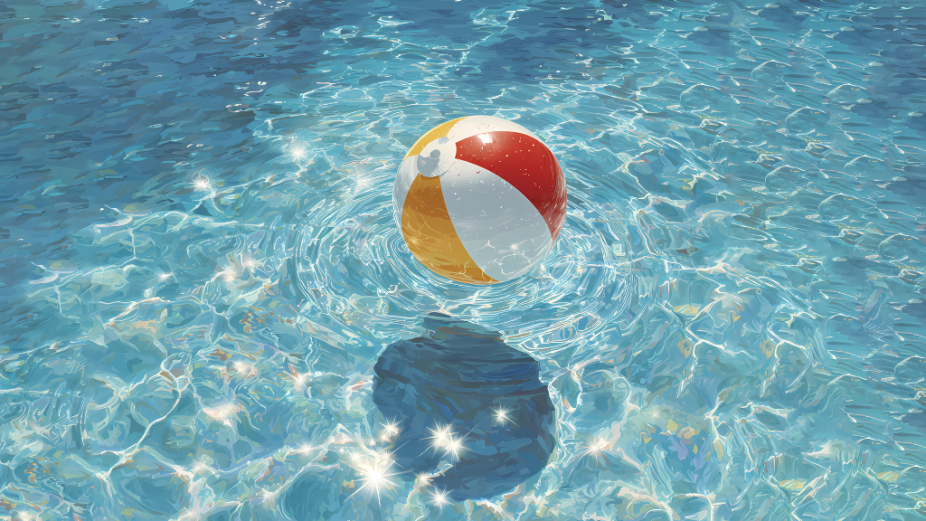 Sie sehen einen Ball der in einem Pool schwimmt.