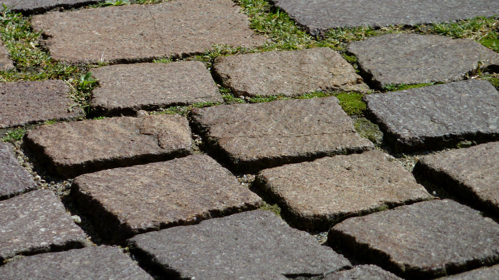 Sie sehen einen Ausschnitt eines Weges mit Kopfsteinpflaster.