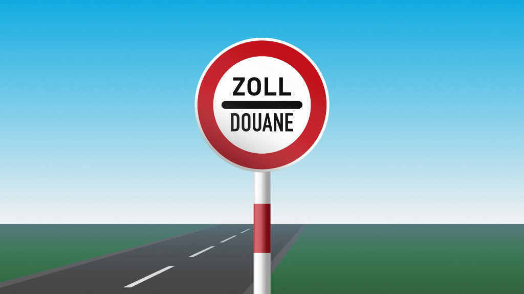 Sie sehen die Zeichnung eines Verkehrszeichens, welches auf eine ZOLL-Kontrolle hinweist.
