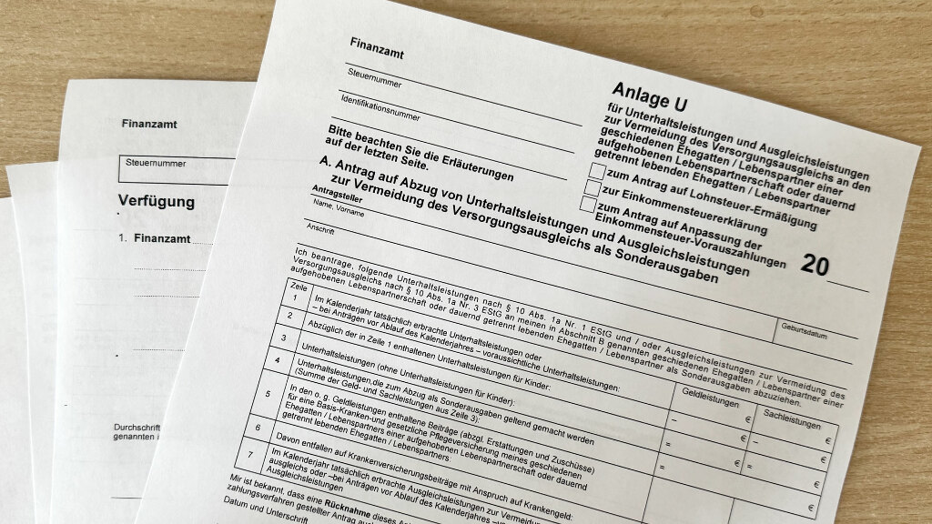 Sie sehen ein Formular für die Anlage U im Rahmen der Einkommensteuererklärung.