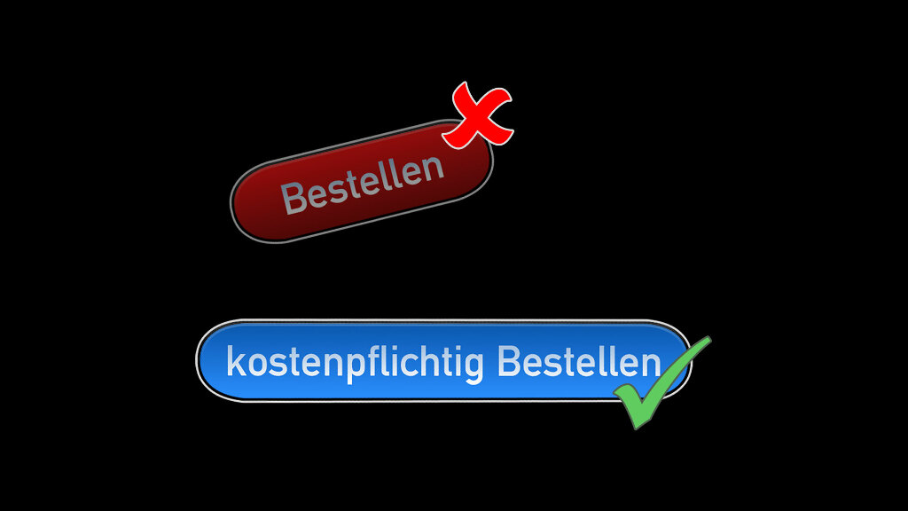 Sie sehen einen (mit einem Kreuz markierten) Button mit der Aufschrift &bdquo;Bestellen&ldquo; und einen (mit einem Haken versehenen) Button mit der Aufschrift &bdquo;kostenpflichtig Bestellen&ldquo;.