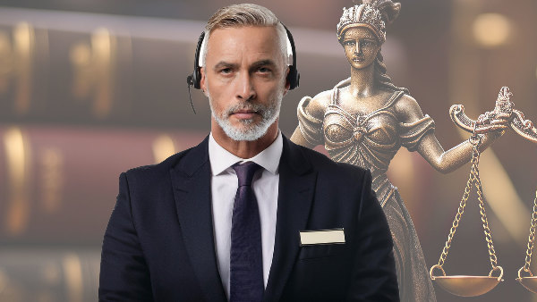 Sie sehen einen Gerichtsdolmetscher mit einem Headset.