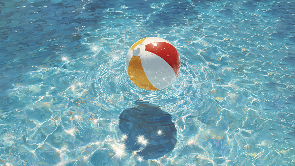 Sie sehen einen Ball der in einem Pool schwimmt.