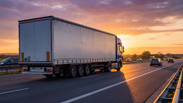 Sie sehen einen LKW auf der Autobahn.