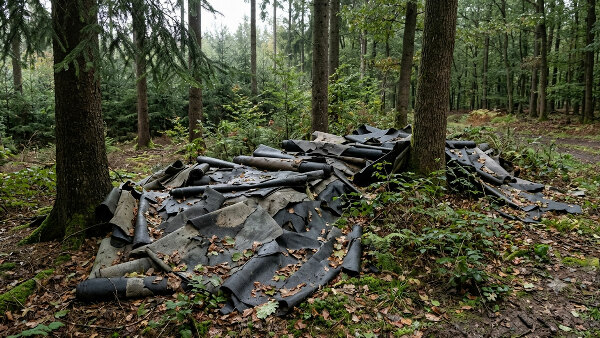 Sie sehen Dachpappen im Wald.