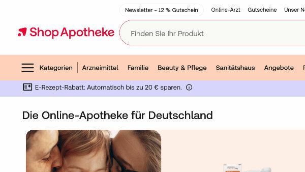 Sie sehen einen Screenshot der Startseite der ShopApotheke