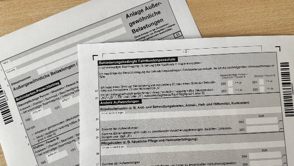 Sie sehen ein Formular für die Anlage Außergewöhnliche Balastungen im Rahmen der Einkommensteuererklärung.