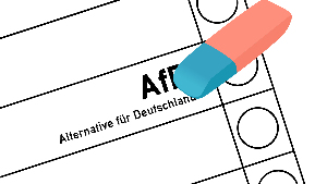 Sie sehen einen Wahlschein, auf dem der Schriftzug &bdquo;AFD - Alternative für Deutschland&ldquo; wegradiert wird.